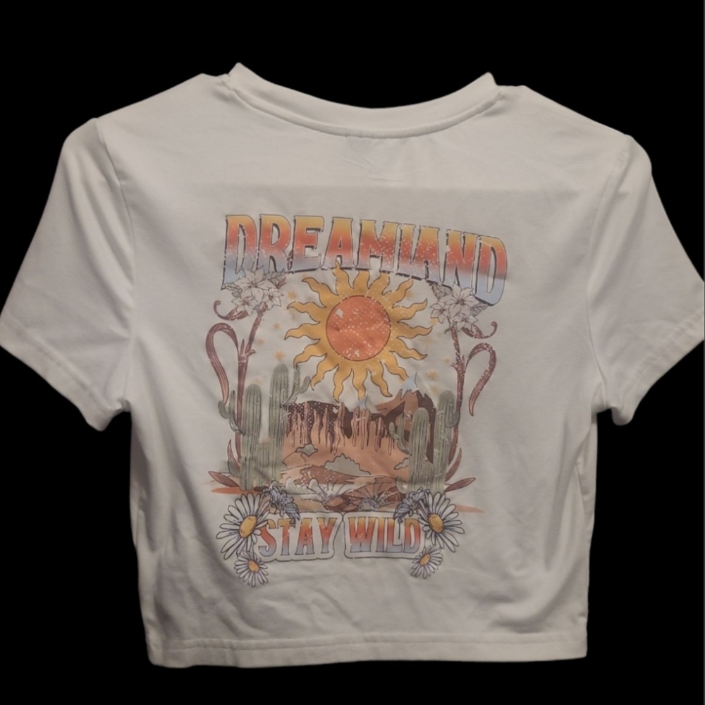 SHEIN White Short Sleeve Tee Retro Graphic Crop Top